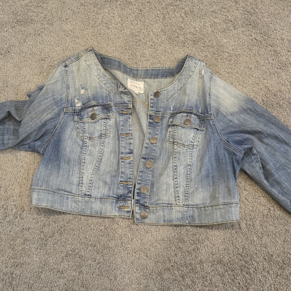 Torrid Collarless Crop Denim Jacket